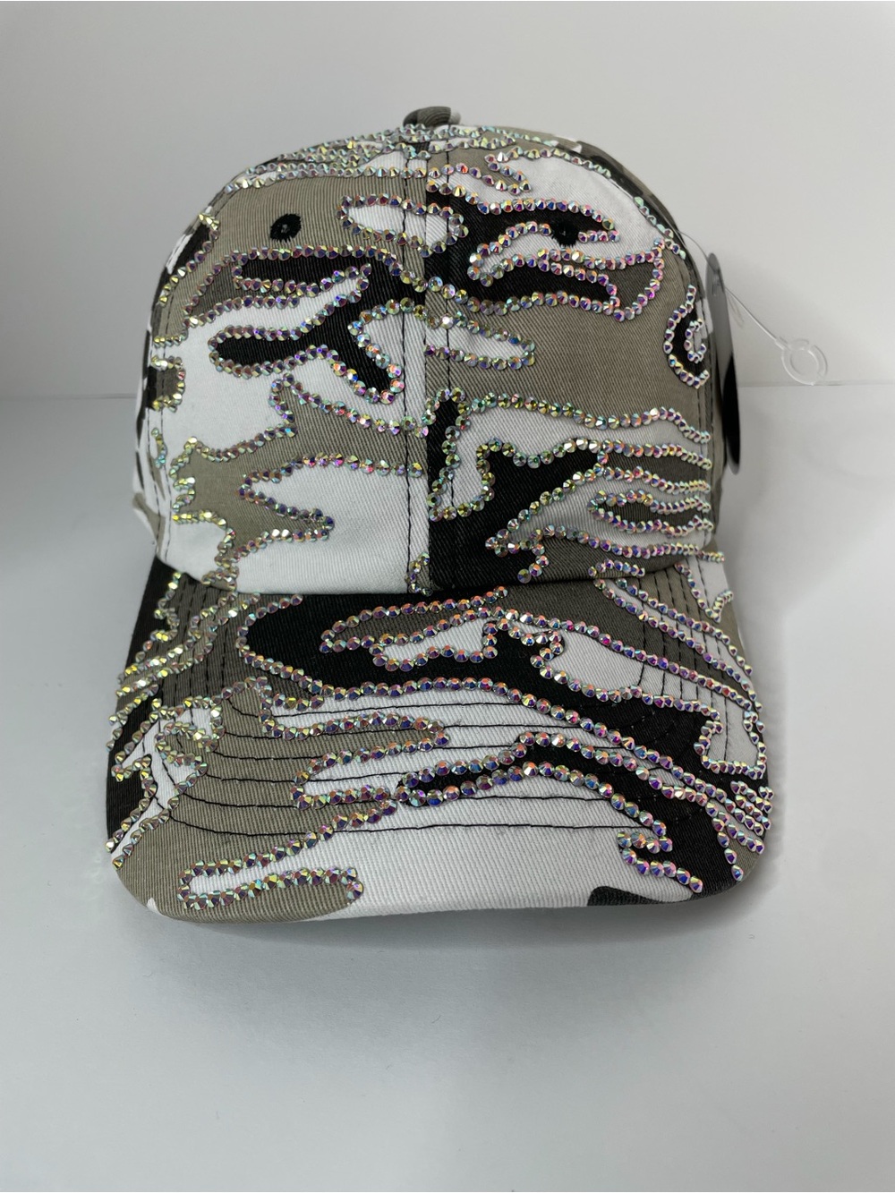 Custom Embellished Camo Baseball Cap - White, Black & Gray